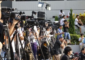 Group of journalists at a press conference